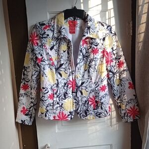 Oscar De La Renta Floral Women's Blazer with Red, Yellow, and Black Accents Sz10